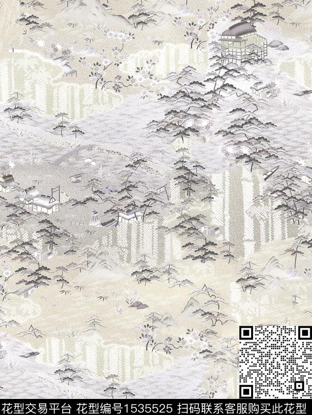 定位房屋手绘数码印花华亿平台下载（图片编号: 1535525） - 瓦栏（Walan）