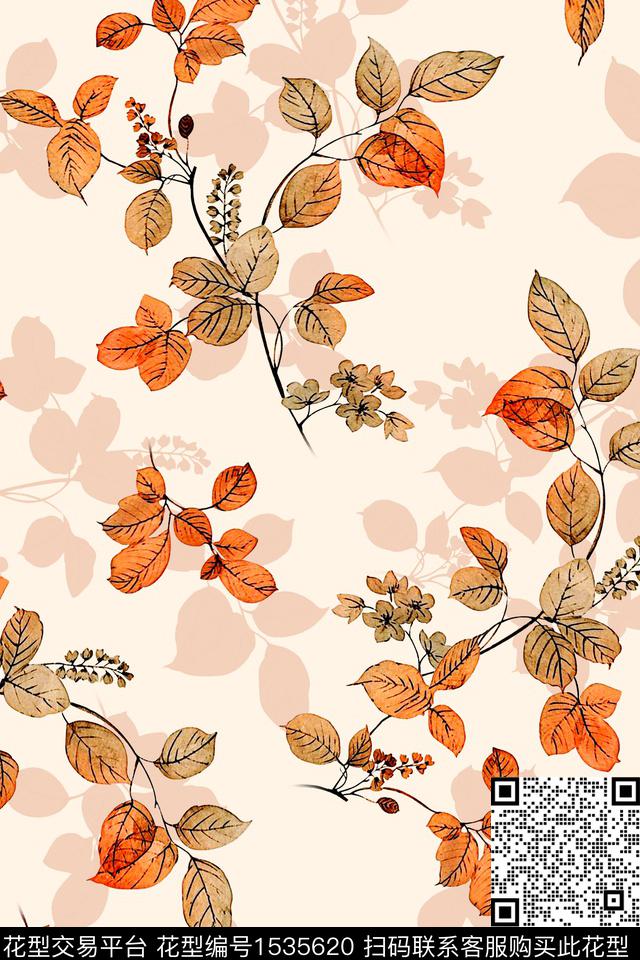 花卉简约绿植树叶数码印花华亿平台下载（图片编号: 1535620） - 瓦栏（Walan）