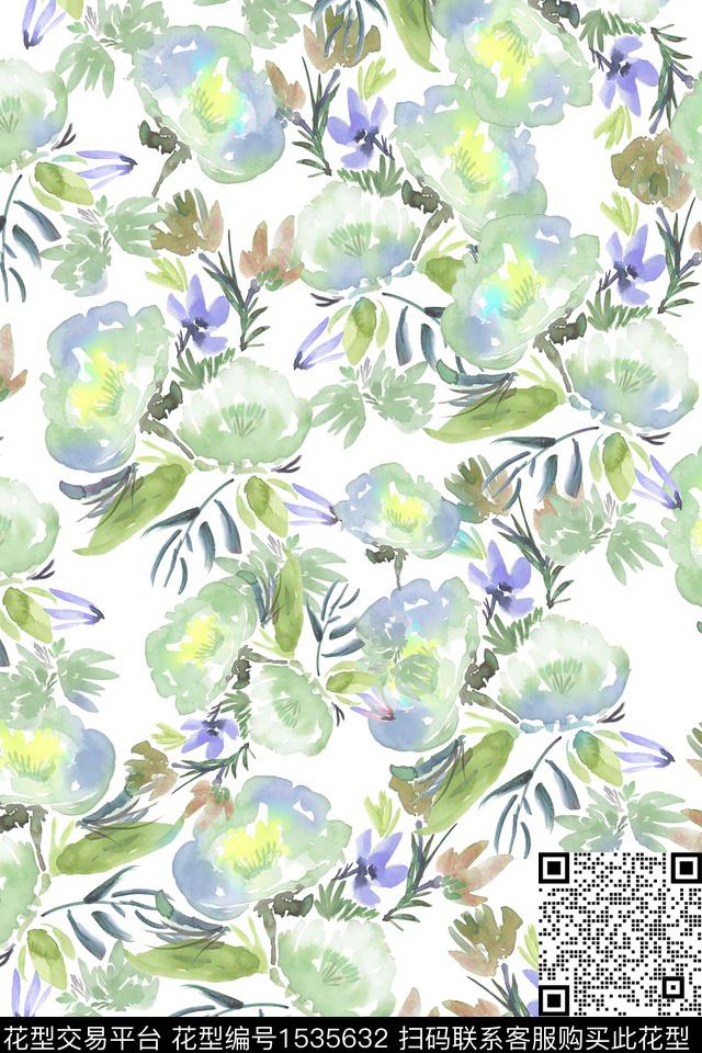 小清新女装花卉数码印花华亿平台下载（图片编号: 1535632） - 瓦栏（Walan）