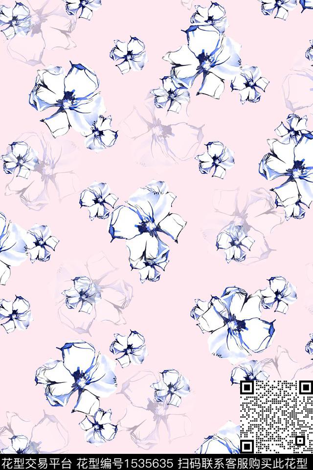 手绘年轻女性花卉数码印花华亿平台下载（图片编号: 1535635） - 瓦栏（Walan）