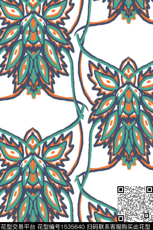 平面花卉民族风简约数码印花华亿平台下载（图片编号: 1535640） - 瓦栏（Walan）