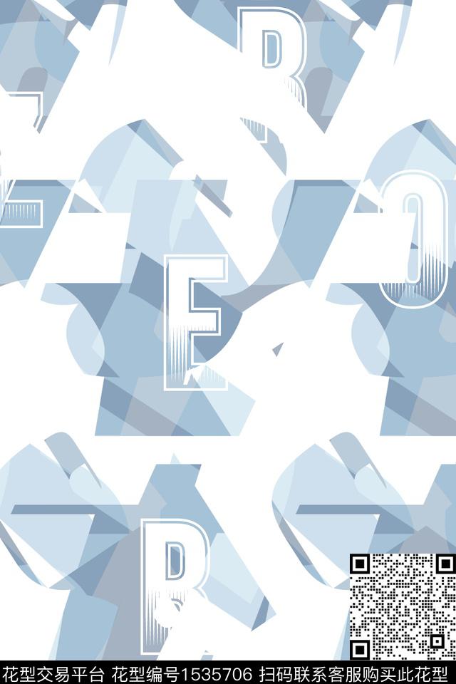 抽象男装字母男装满版花数码印花华亿平台下载（图片编号: 1535706） - 瓦栏（Walan）