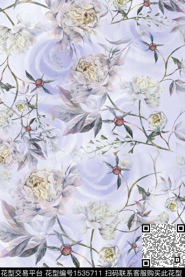 大花花卉女装数码印花华亿平台下载（图片编号: 1535711） - 瓦栏（Walan）