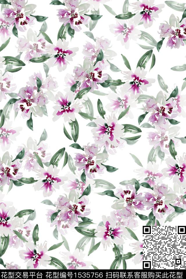 小清新满版散花花卉数码印花华亿平台下载（图片编号: 1535756） - 瓦栏（Walan）