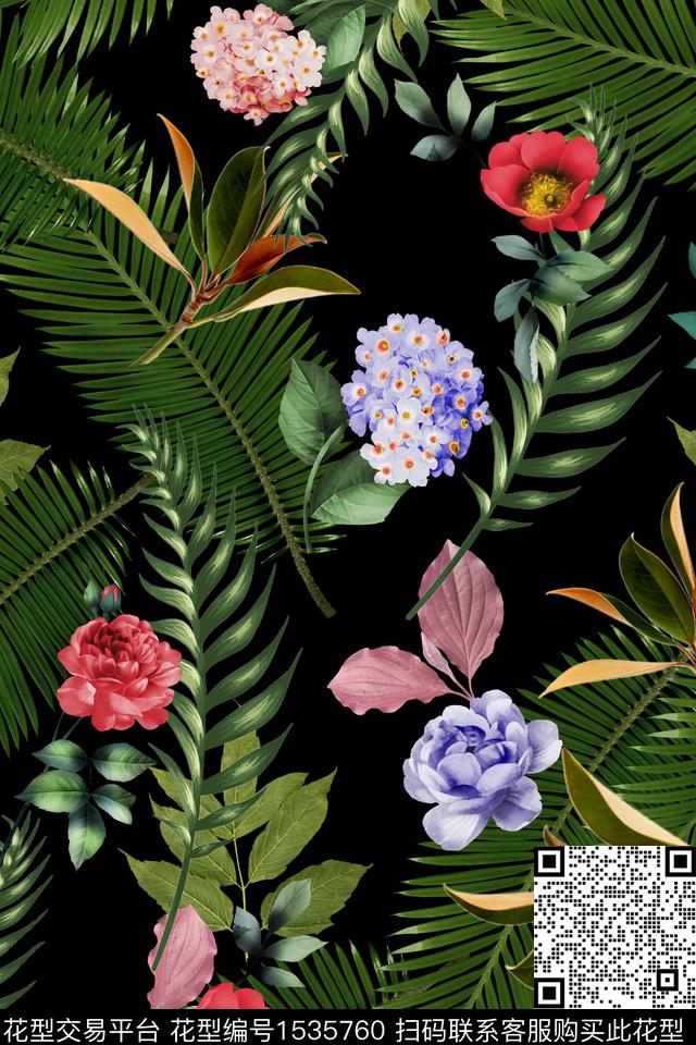 时尚花卉热带华亿平台数码印花华亿平台下载（图片编号: 1535760） - 瓦栏（Walan）