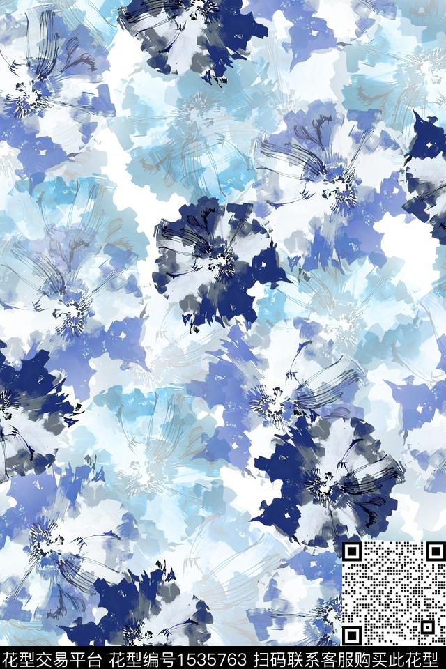 水彩抽象花卉数码印花华亿平台下载（图片编号: 1535763） - 瓦栏（Walan）