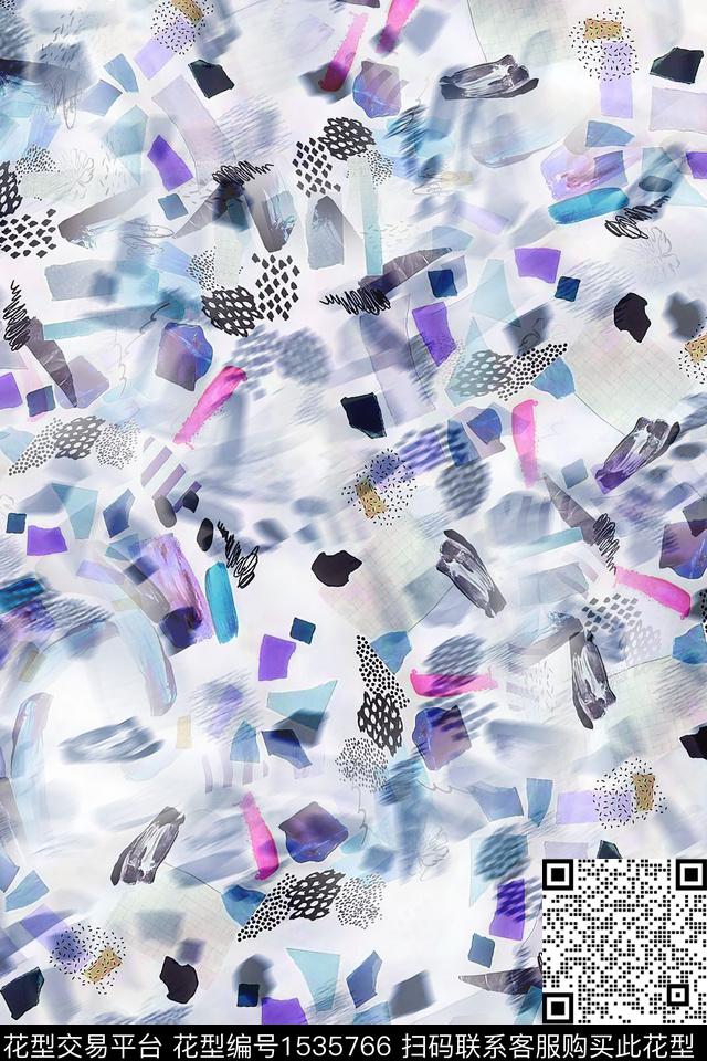 抽象肌理笔触数码印花华亿平台下载（图片编号: 1535766） - 瓦栏（Walan）