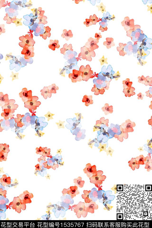 水彩小清新年轻女性数码印花华亿平台下载（图片编号: 1535767） - 瓦栏（Walan）