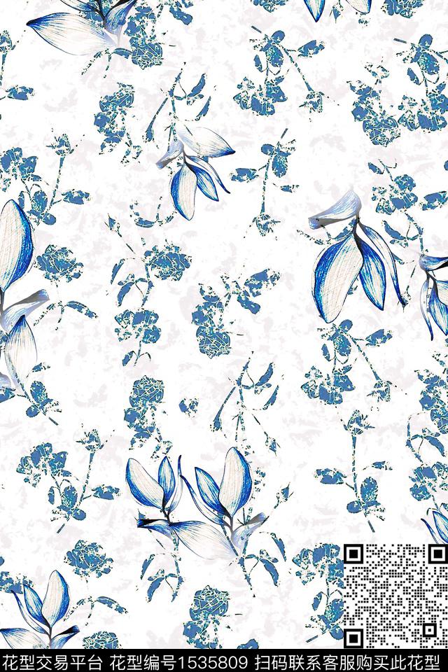 绿植树叶花卉小碎花数码印花华亿平台下载（图片编号: 1535809） - 瓦栏（Walan）