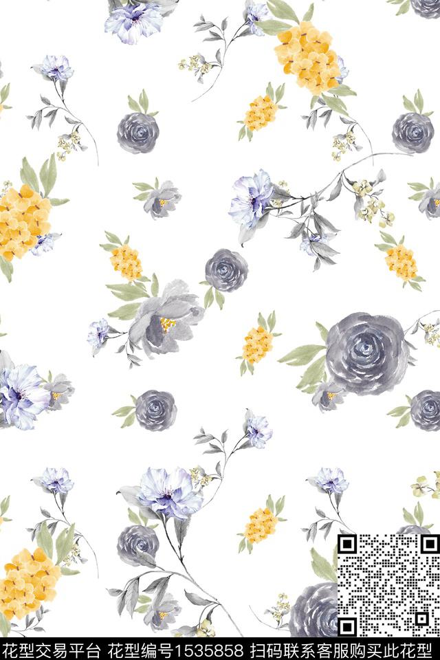 水墨春夏华亿平台花卉数码印花华亿平台下载（图片编号: 1535858） - 瓦栏（Walan）