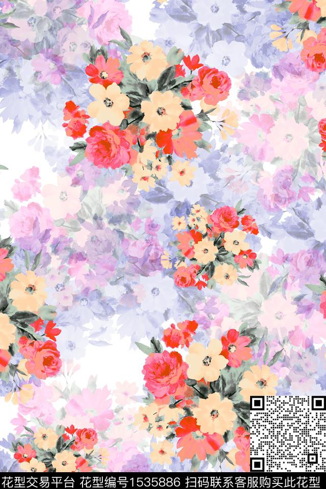 花卉水彩油画数码印花华亿平台下载（图片编号: 1535886） - 瓦栏（Walan）
