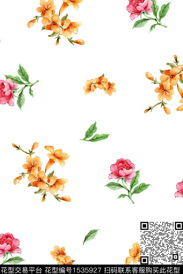 满版散花小清新女装数码印花华亿平台下载（图片编号: 1535927） - 瓦栏（Walan）