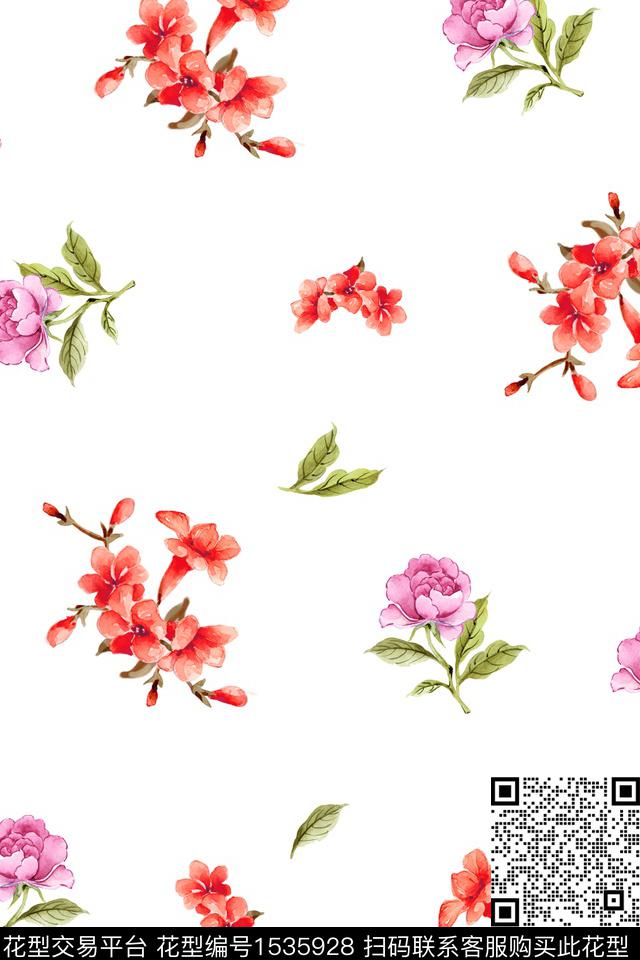 满版散花小清新女装数码印花华亿平台下载（图片编号: 1535928） - 瓦栏（Walan）