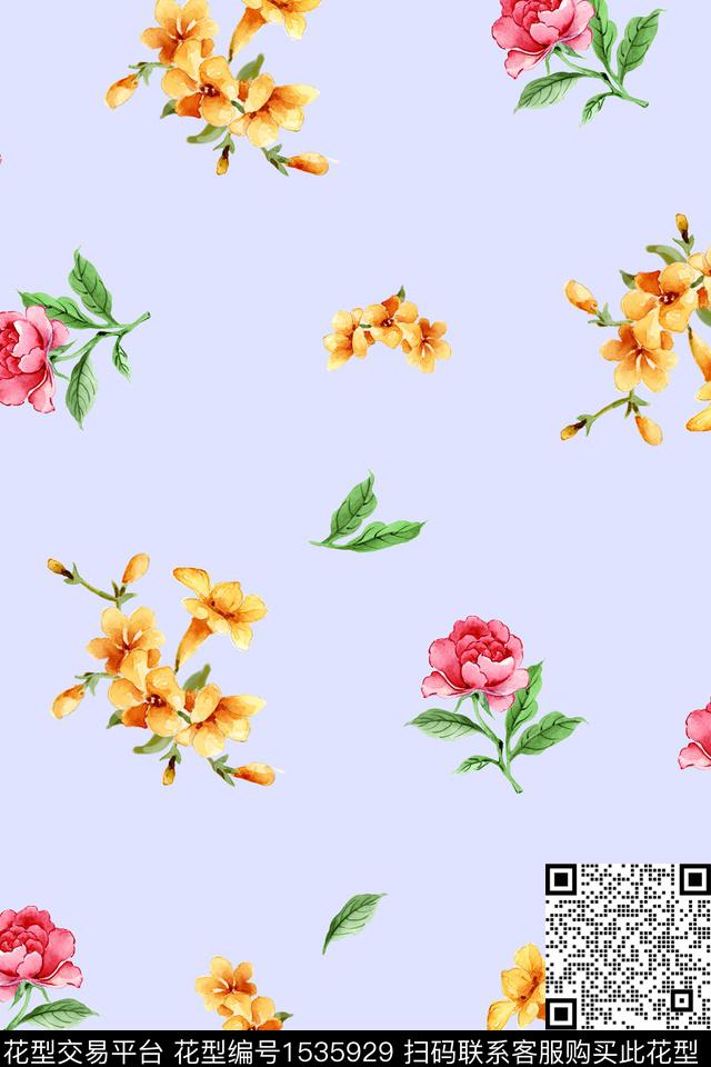 满版散花小清新女装数码印花华亿平台下载（图片编号: 1535929） - 瓦栏（Walan）