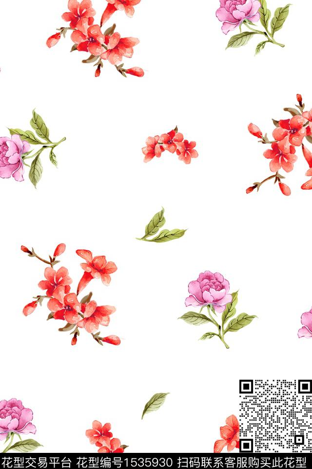 满版散花小清新女装数码印花华亿平台下载（图片编号: 1535930） - 瓦栏（Walan）
