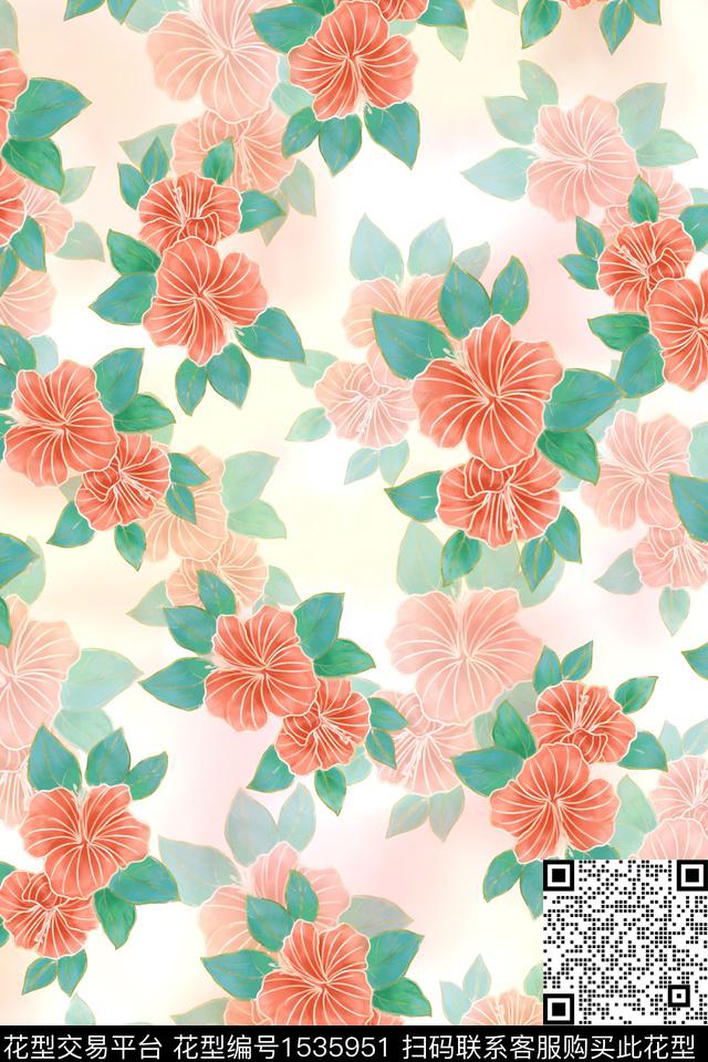 小清新底纹花卉数码印花华亿平台下载（图片编号: 1535951） - 瓦栏（Walan）