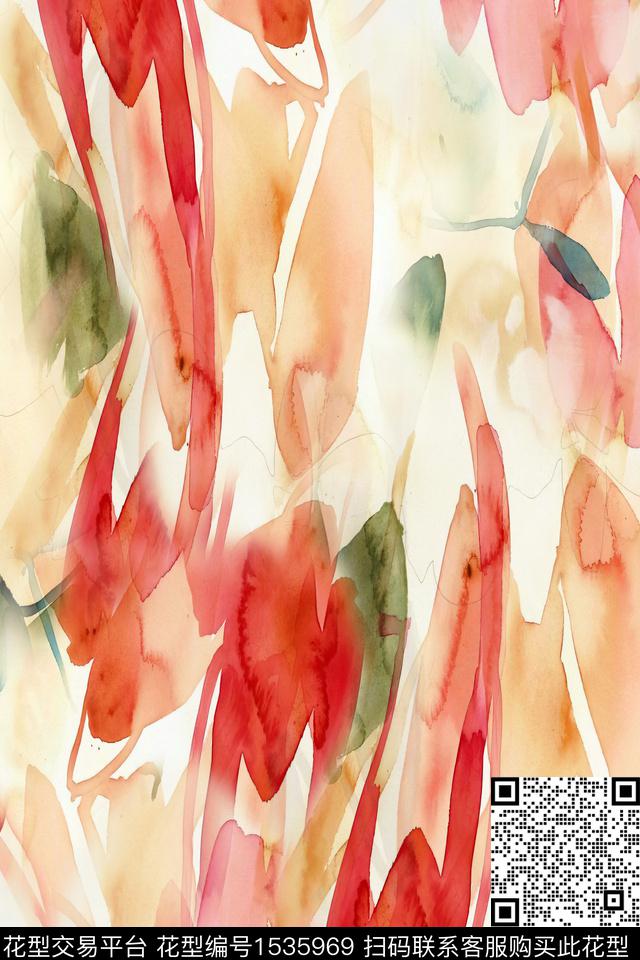 肌理抽象水彩数码印花华亿平台下载（图片编号: 1535969） - 瓦栏（Walan）