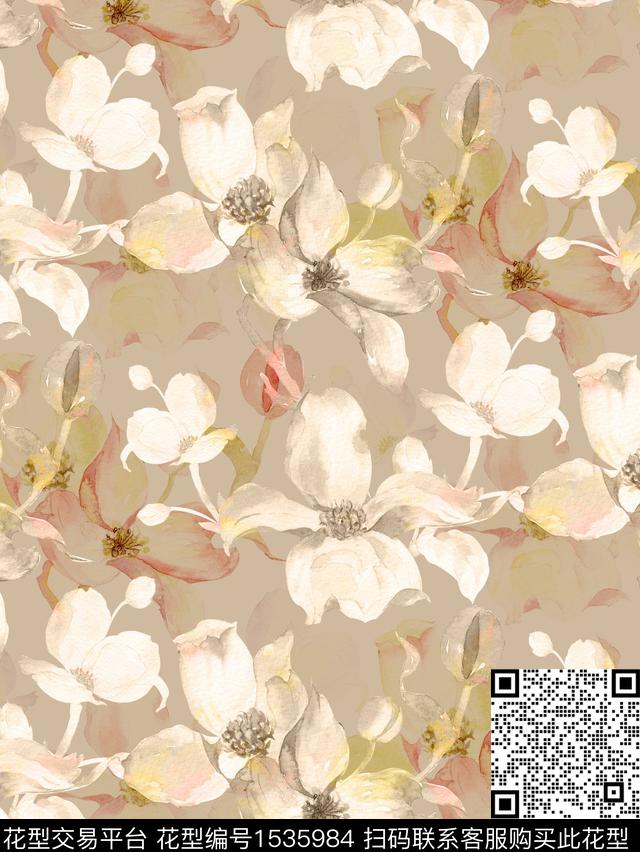 女装水彩花卉数码印花华亿平台下载（图片编号: 1535984） - 瓦栏（Walan）