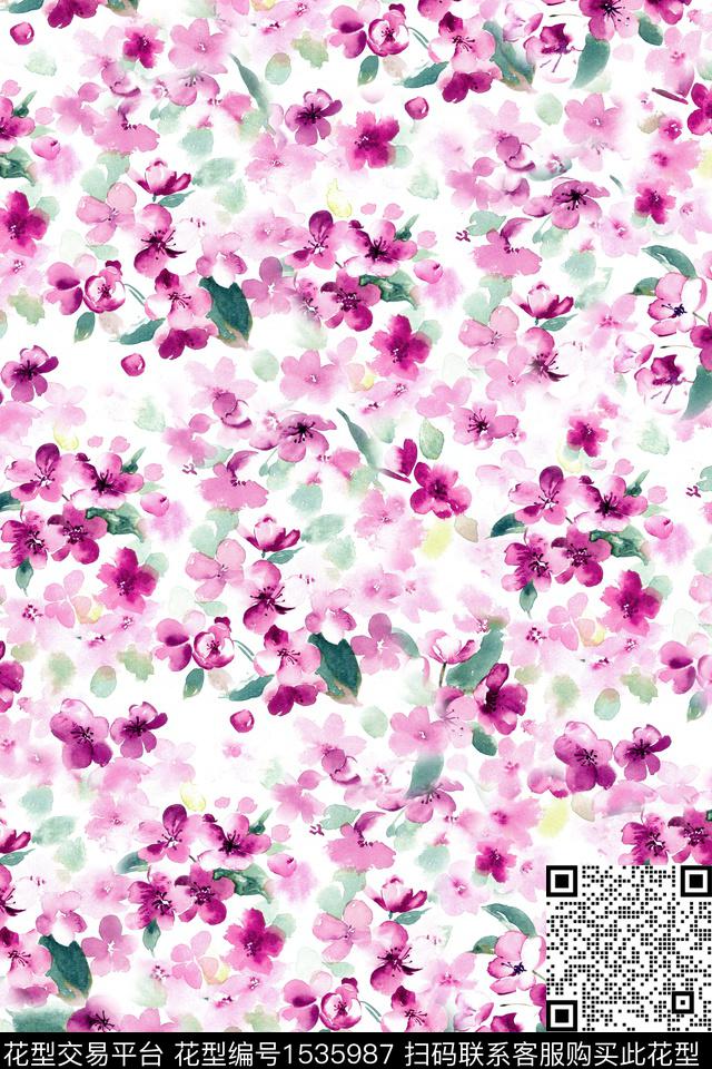 水彩花卉年轻女性花卉数码印花华亿平台下载（图片编号: 1535987） - 瓦栏（Walan）