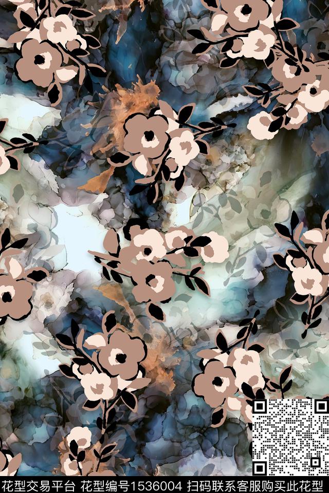 花卉抽象底纹数码印花华亿平台下载（图片编号: 1536004） - 瓦栏（Walan）