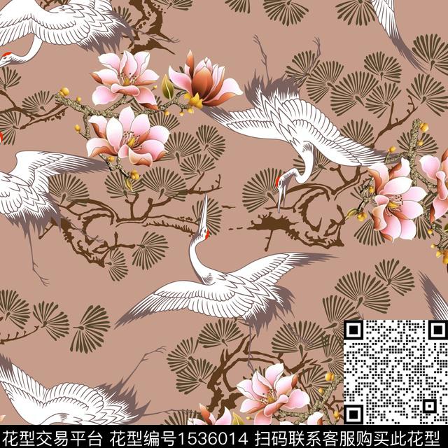 仙鹤中国风真丝数码印花华亿平台下载（图片编号: 1536014） - 瓦栏（Walan）