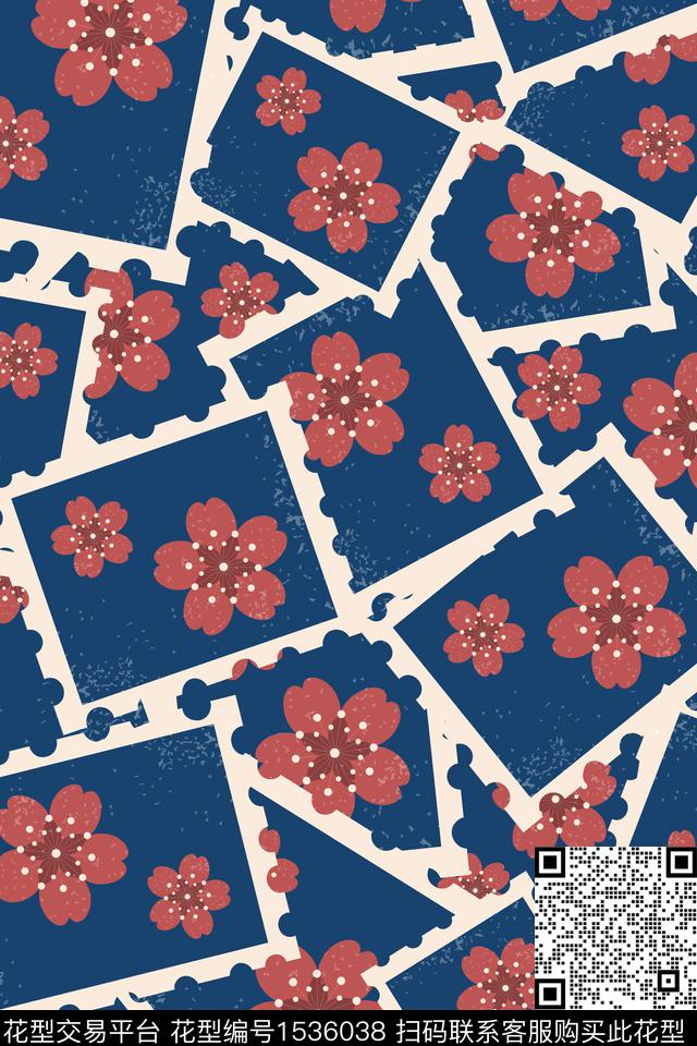 卡通邮票花卉数码印花华亿平台下载（图片编号: 1536038） - 瓦栏（Walan）