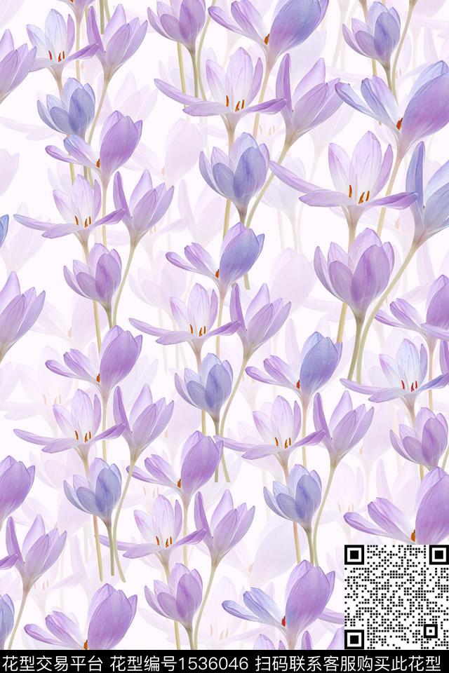 清爽百合花卉数码印花华亿平台下载（图片编号: 1536046） - 瓦栏（Walan）