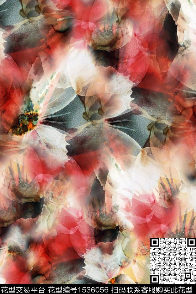 肌理抽象花卉数码印花华亿平台下载（图片编号: 1536056） - 瓦栏（Walan）
