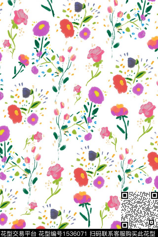 年轻女性清爽底花卉花卉数码印花华亿平台下载（图片编号: 1536071） - 瓦栏（Walan）
