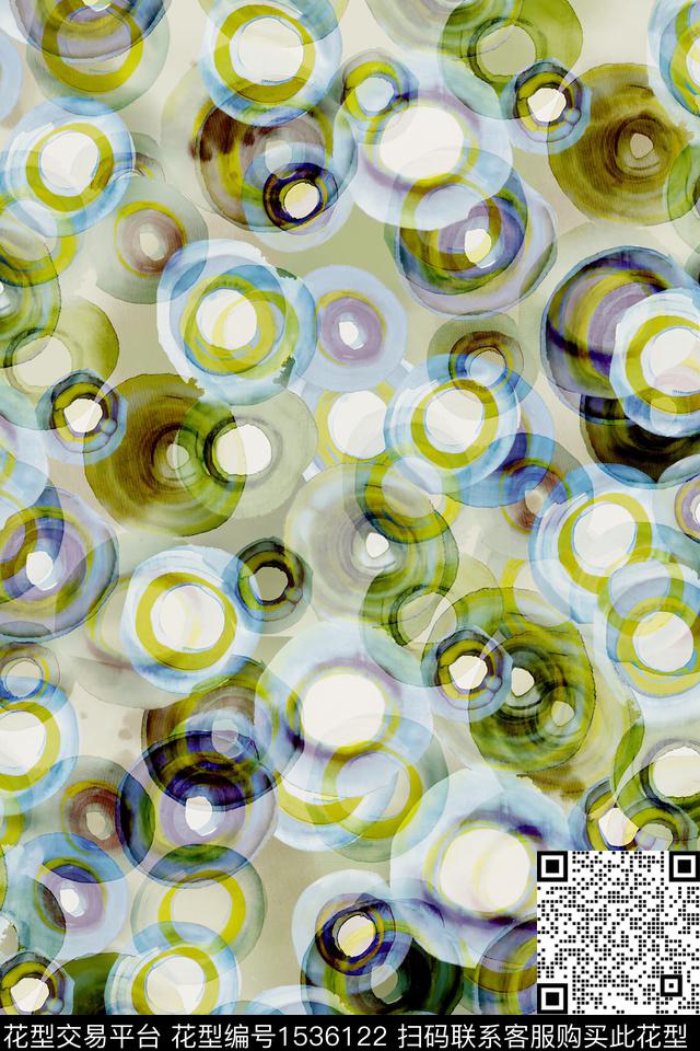 圆环水彩抽象数码印花华亿平台下载（图片编号: 1536122） - 瓦栏（Walan）