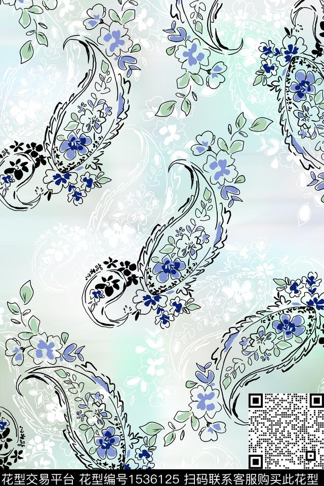 小清新花卉佩斯利数码印花华亿平台下载（图片编号: 1536125） - 瓦栏（Walan）