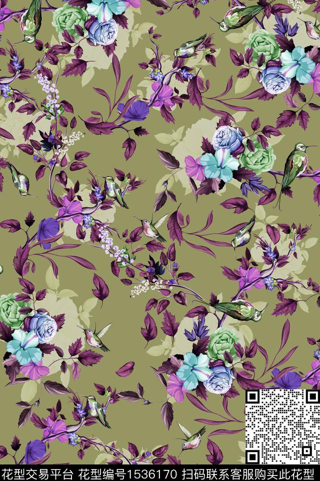 动物大牌风绿植树叶数码印花华亿平台下载（图片编号: 1536170） - 瓦栏（Walan）