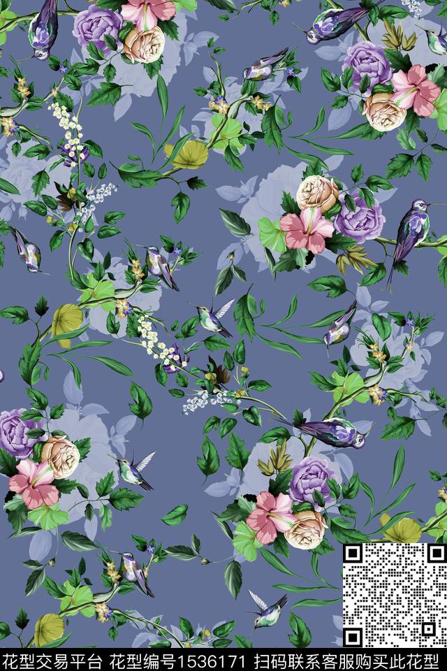 动物大牌风绿植树叶数码印花华亿平台下载（图片编号: 1536171） - 瓦栏（Walan）