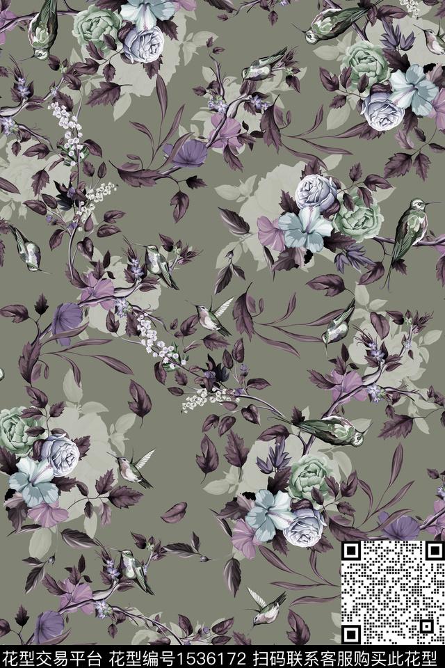 动物大牌风绿植树叶数码印花华亿平台下载（图片编号: 1536172） - 瓦栏（Walan）