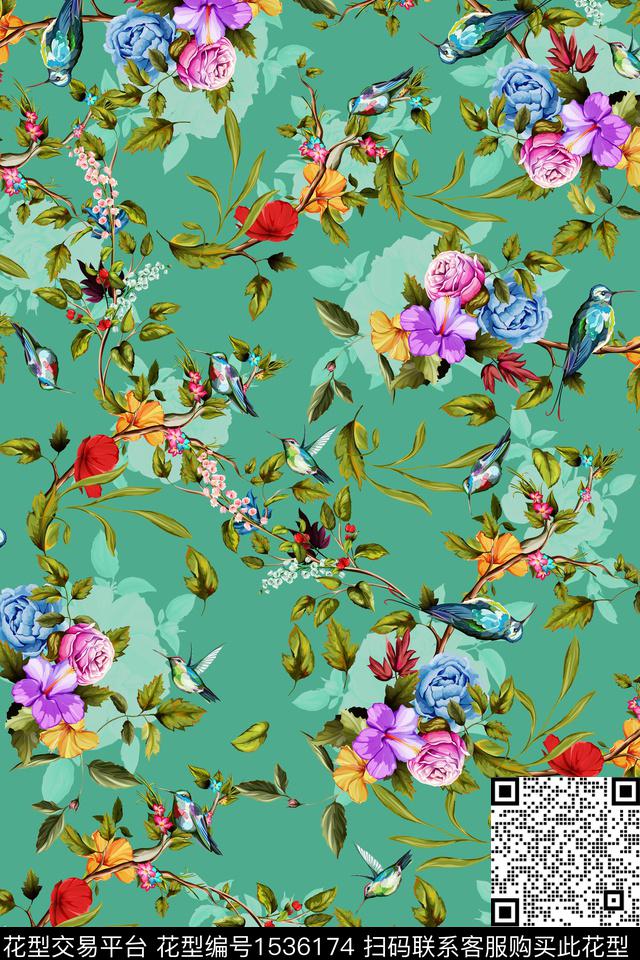 树枝绿植树叶花卉数码印花华亿平台下载（图片编号: 1536174） - 瓦栏（Walan）