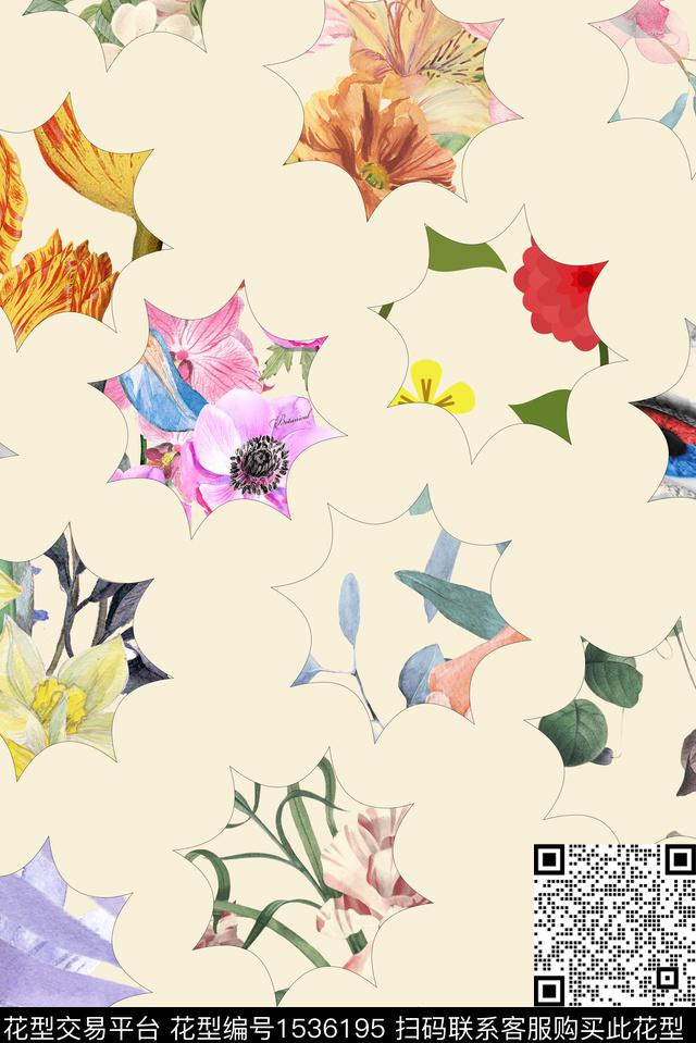 花卉几何眼睛数码印花华亿平台下载（图片编号: 1536195） - 瓦栏（Walan）