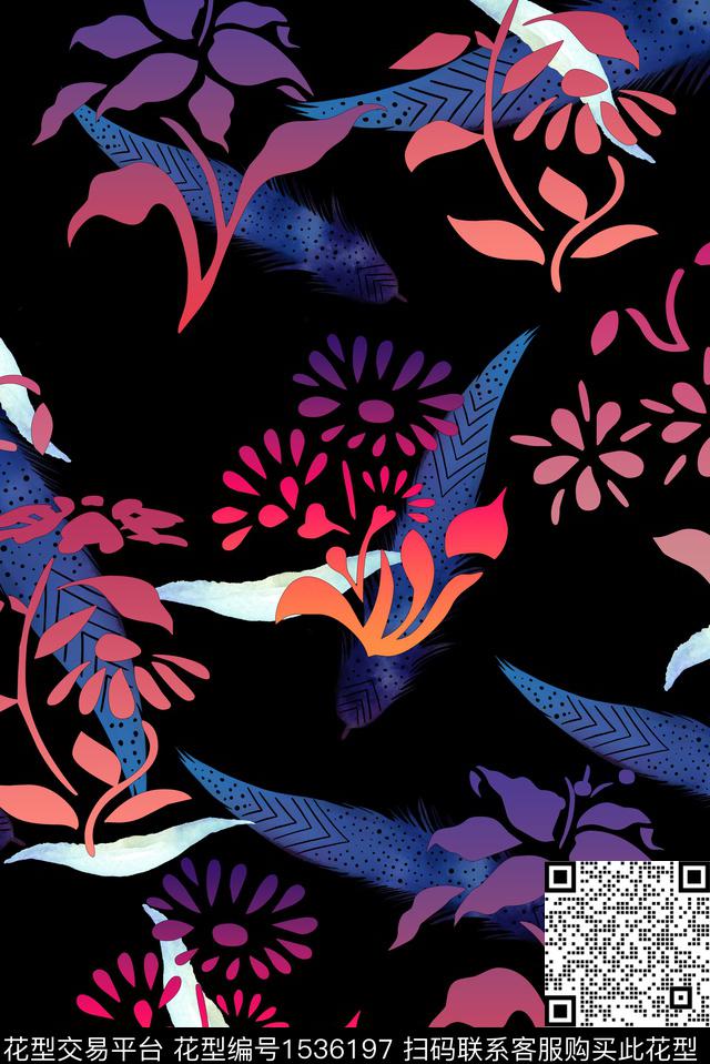 花卉羽毛数码华亿平台数码印花华亿平台下载（图片编号: 1536197） - 瓦栏（Walan）