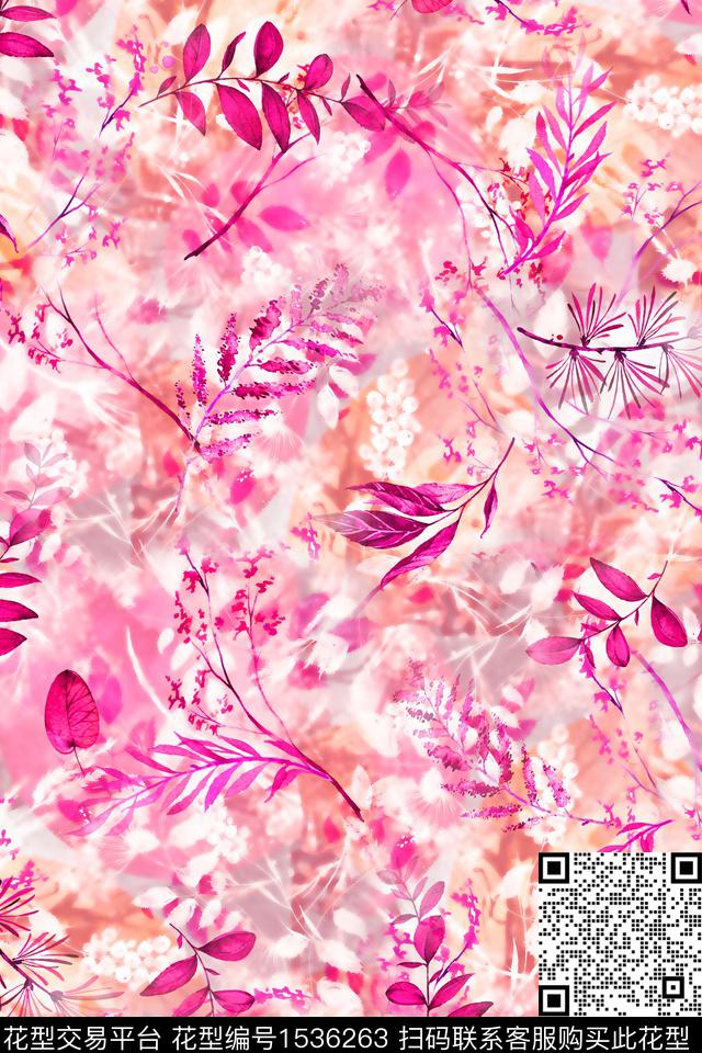 肌理抽象绿植树叶数码印花华亿平台下载（图片编号: 1536263） - 瓦栏（Walan）