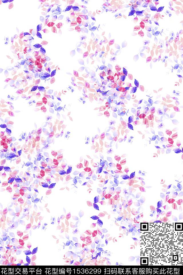 叶子小碎花春夏华亿平台数码印花华亿平台下载（图片编号: 1536299） - 瓦栏（Walan）