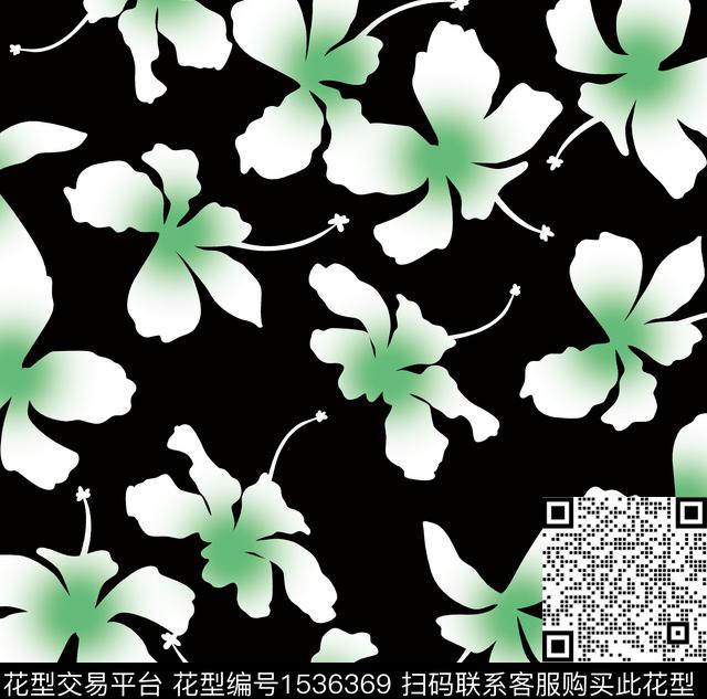 剪纸百合黑底花卉数码印花华亿平台下载（图片编号: 1536369） - 瓦栏（Walan）