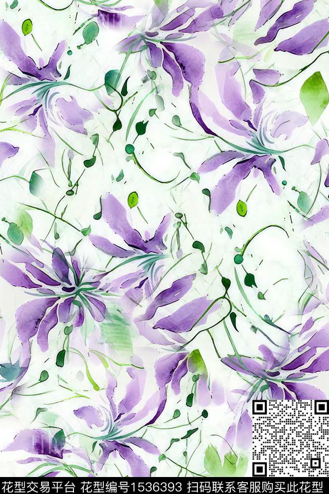 花抽象叶子数码印花华亿平台下载（图片编号: 1536393） - 瓦栏（Walan）