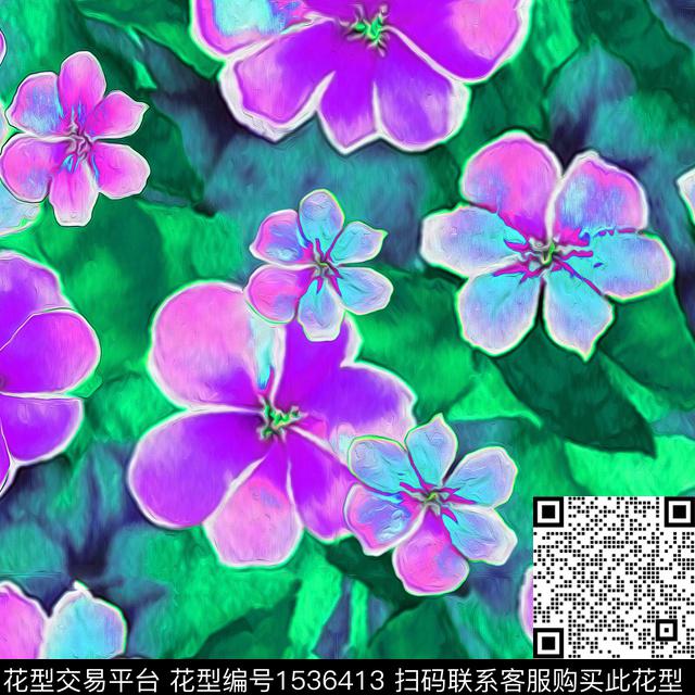 绿植树叶抽象花卉数码印花华亿平台下载（图片编号: 1536413） - 瓦栏（Walan）