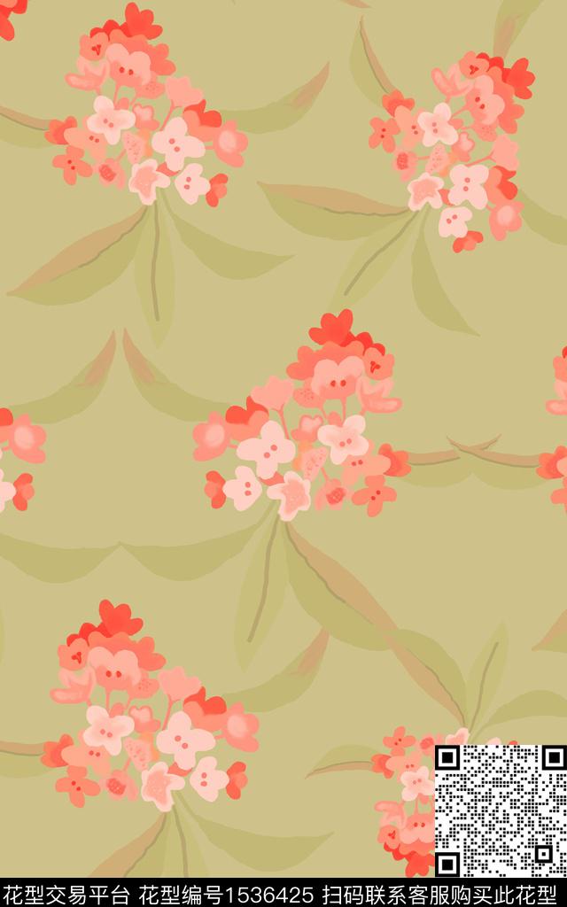 手绘花卉简约数码印花华亿平台下载（图片编号: 1536425） - 瓦栏（Walan）