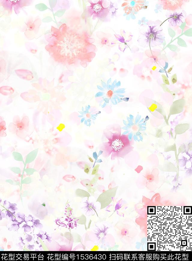 小清新女装水彩数码印花华亿平台下载（图片编号: 1536430） - 瓦栏（Walan）