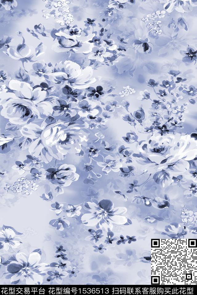 水彩时尚花卉数码印花华亿平台下载（图片编号: 1536513） - 瓦栏（Walan）