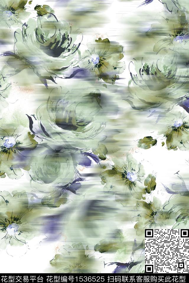 女装水彩花卉花卉数码印花华亿平台下载（图片编号: 1536525） - 瓦栏（Walan）
