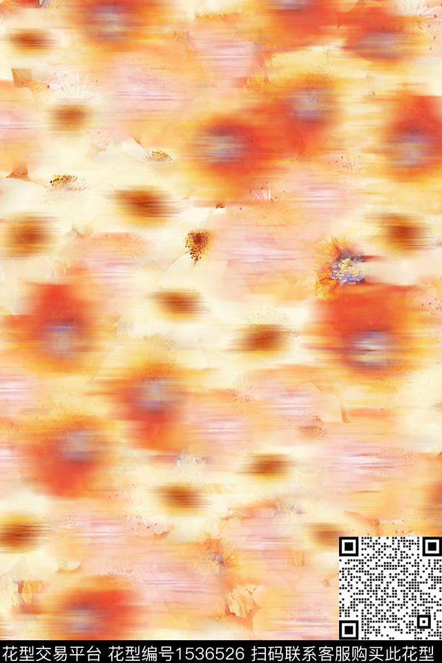 女装花卉模糊花卉数码印花华亿平台下载（图片编号: 1536526） - 瓦栏（Walan）