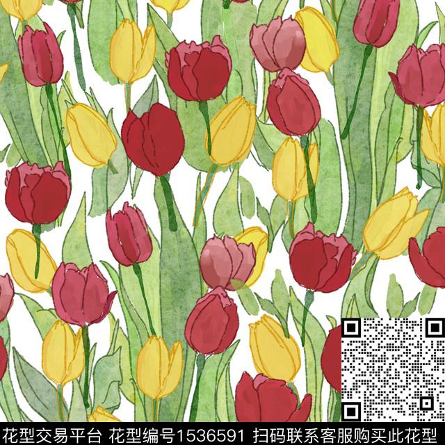 女装郁金香满版散花数码印花华亿平台下载（图片编号: 1536591） - 瓦栏（Walan）