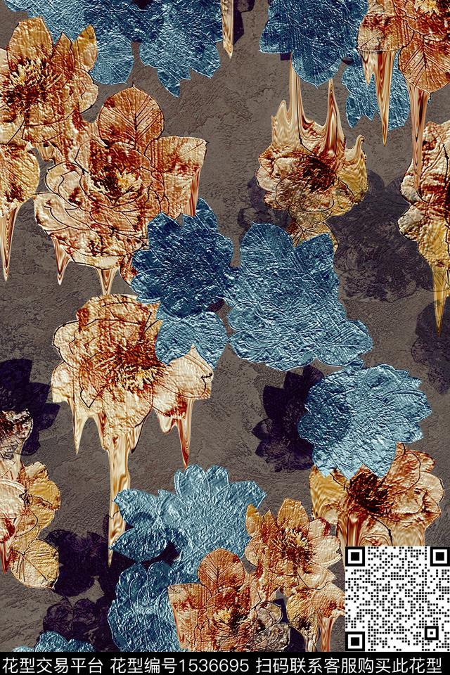 肌理抽象花卉数码华亿平台数码印花华亿平台下载（图片编号: 1536695） - 瓦栏（Walan）