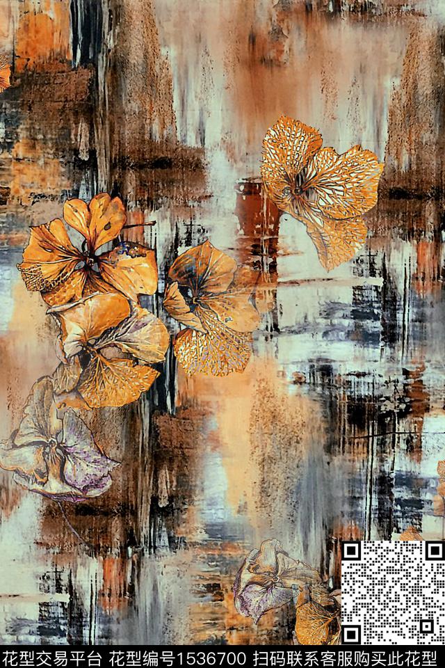 肌理抽象花卉数码印花华亿平台下载（图片编号: 1536700） - 瓦栏（Walan）